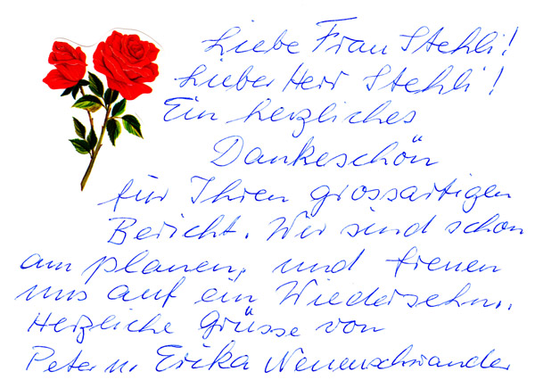 Mit diesen Zeiulen reagieren Peter und Erika Neuenschwander auf unsere Ankündigung, dass wir im kommenden Jahre 2011, entgegen der bisherigen Planung, die Nord doch wieder weiterfürhen werden.